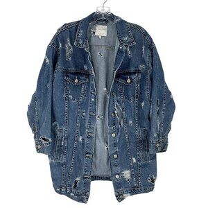 Zara‎ Jean Jacket Women M Blue Wash Distressed Ripped Button Up Pockets Denim